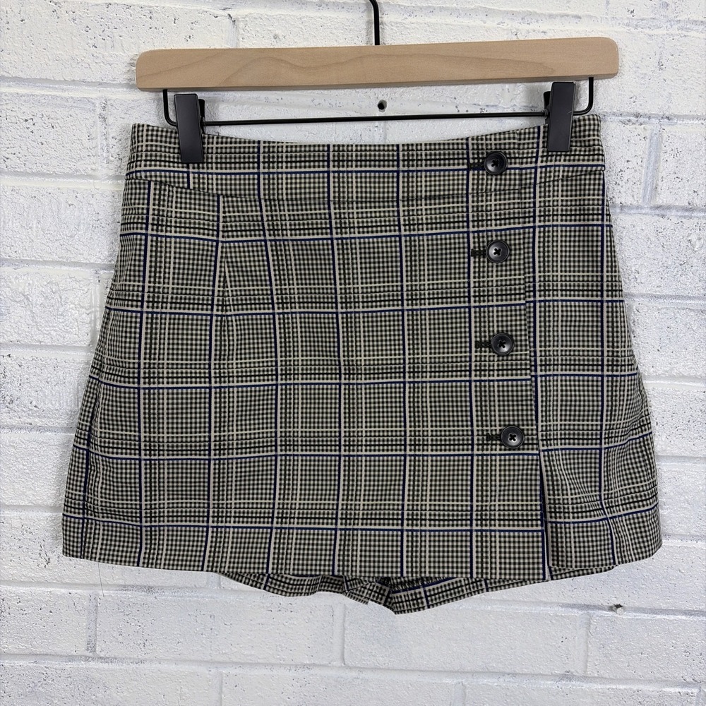 Aritzia Plaid Button-Front Skort in Black, White, Tan